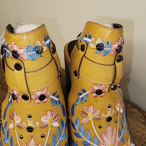 Embroidered Chunky Block Heel Boot with Adjustable Buckle - Picture 13 of 13